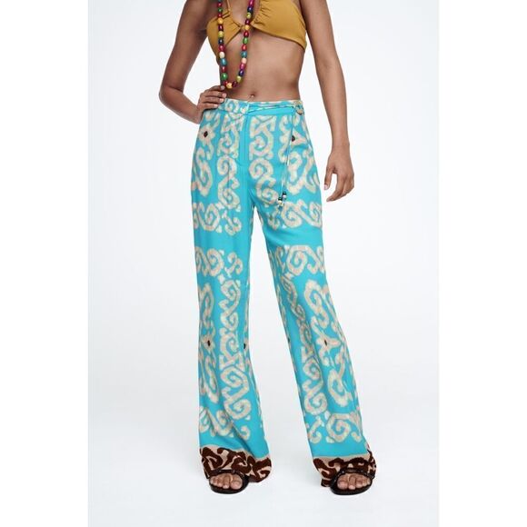 NWT Zara High Waisted Straight Leg Flexible Full Length Printed Trousers, XS - Picture 6 of 15